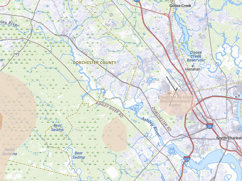 Radar-estimated hail-size map of the storm over North Charleston, SC on Jul 5, 2026