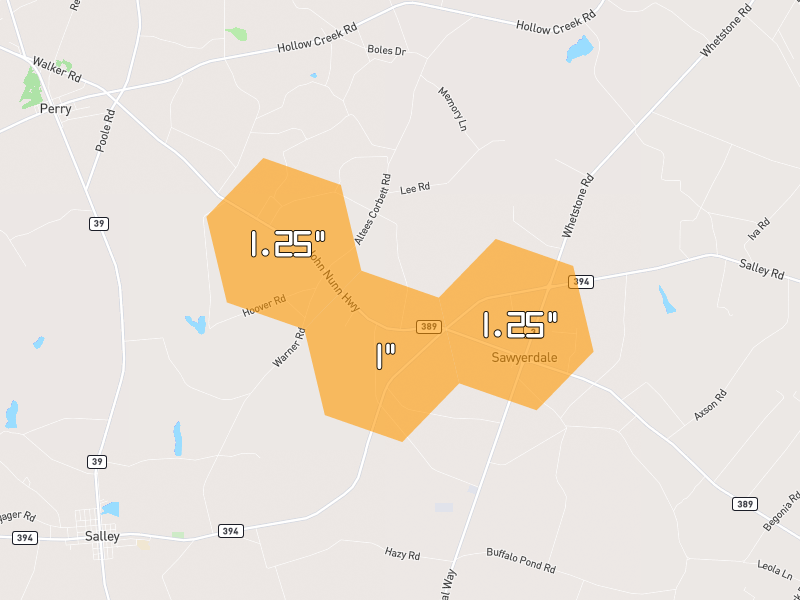 Hail map of North, SC on Jul 11, 2026, hail up to 1.25"