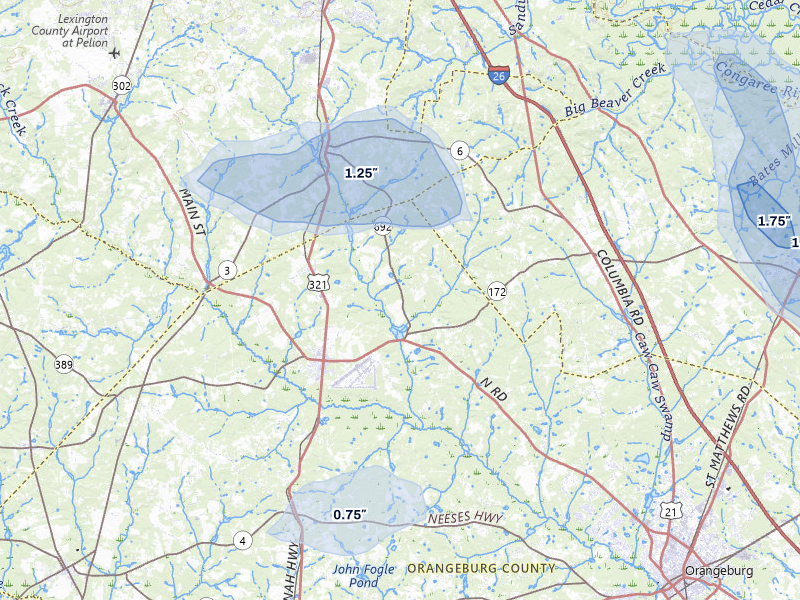 NEXRAD radar-signature map of the hail storm over North, SC on Aug 10, 2026
