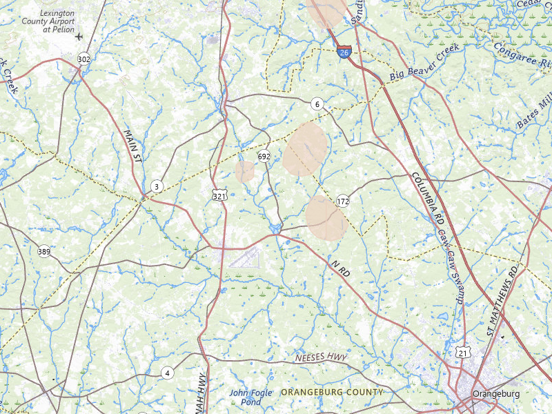 Radar-estimated hail-size map of the storm over North, SC