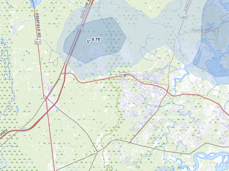 NEXRAD radar-signature map of the hail storm over Okatie, SC on Jul 9, 2026