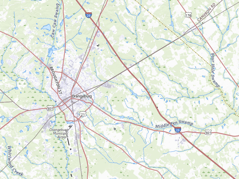 Radar-estimated hail-size map of the storm over Orangeburg, SC on Jul 27, 2026