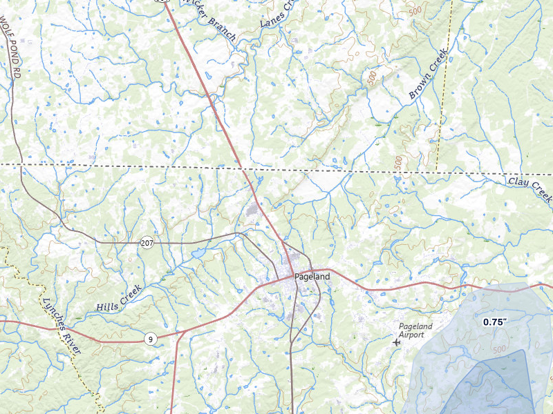 NEXRAD radar-signature map of the hail over Pageland, SC