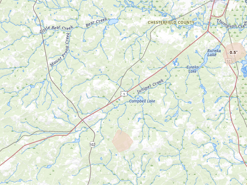 Radar-estimated hail-size map of the storm over Patrick, SC on Aug 11, 2026