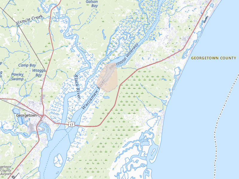 Radar-estimated hail-size map of the storm over Pawleys Island, SC on Aug 15, 2026
