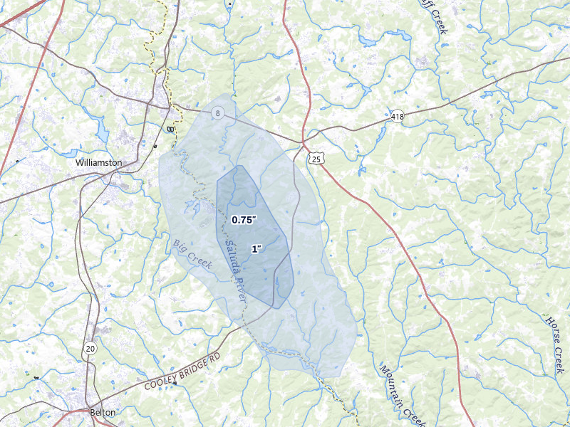 NEXRAD radar-signature map of the hail storm over Pelzer, SC on Jun 29, 2026