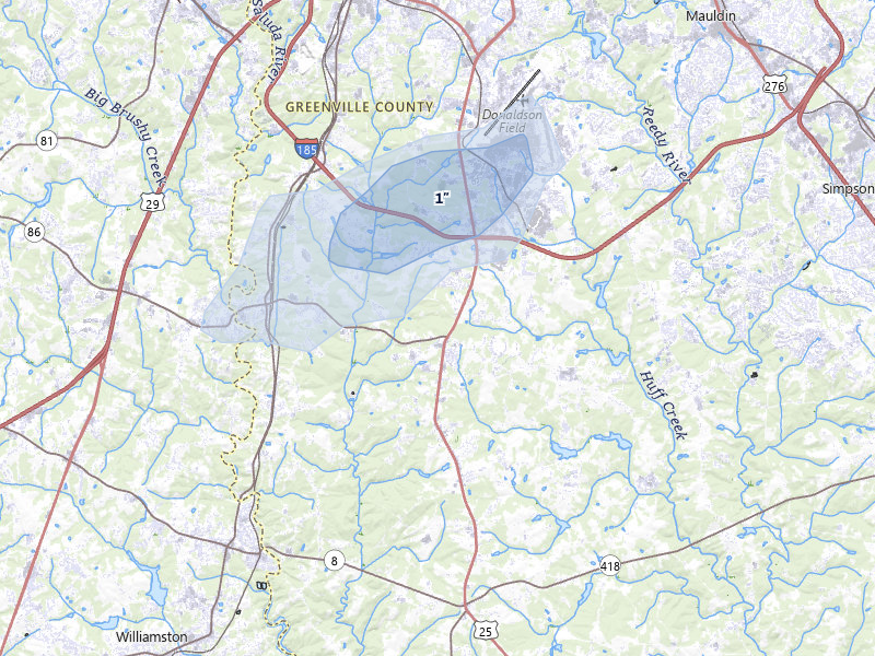 NEXRAD radar-signature map of the hail storm over Piedmont, SC on Aug 14, 2026