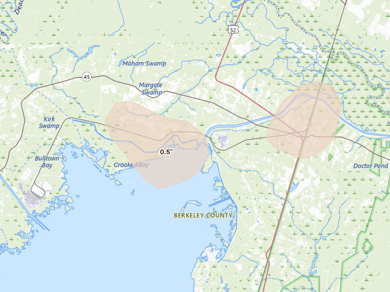 Radar-estimated hail-size map of the storm over Pineville, SC