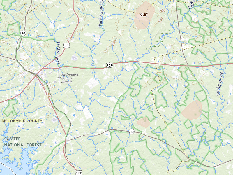 Radar-estimated hail-size map of the storm over Plum Branch, SC on May 22, 2026