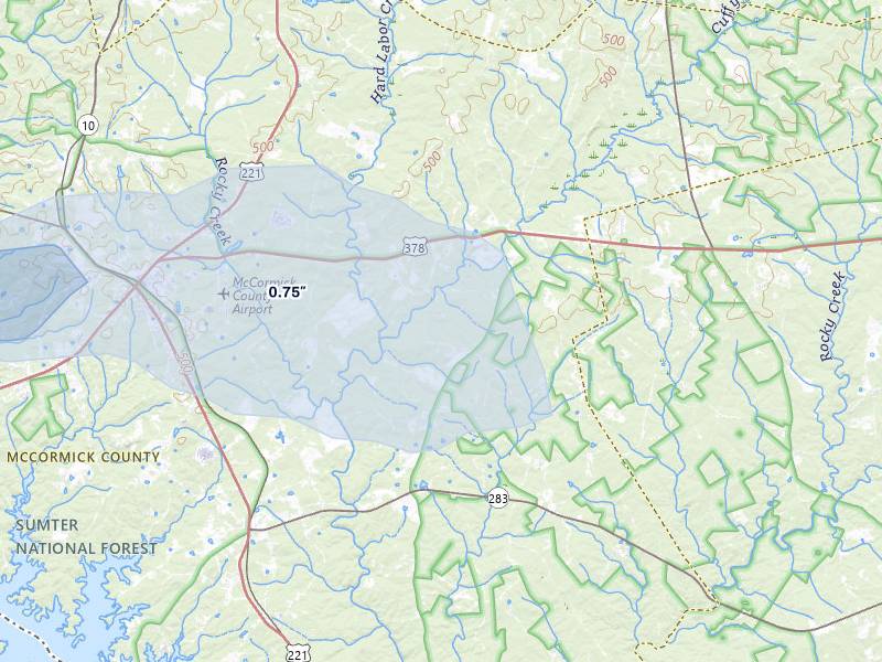 NEXRAD radar-signature map of the hail storm over Plum Branch, SC on Jul 12, 2026