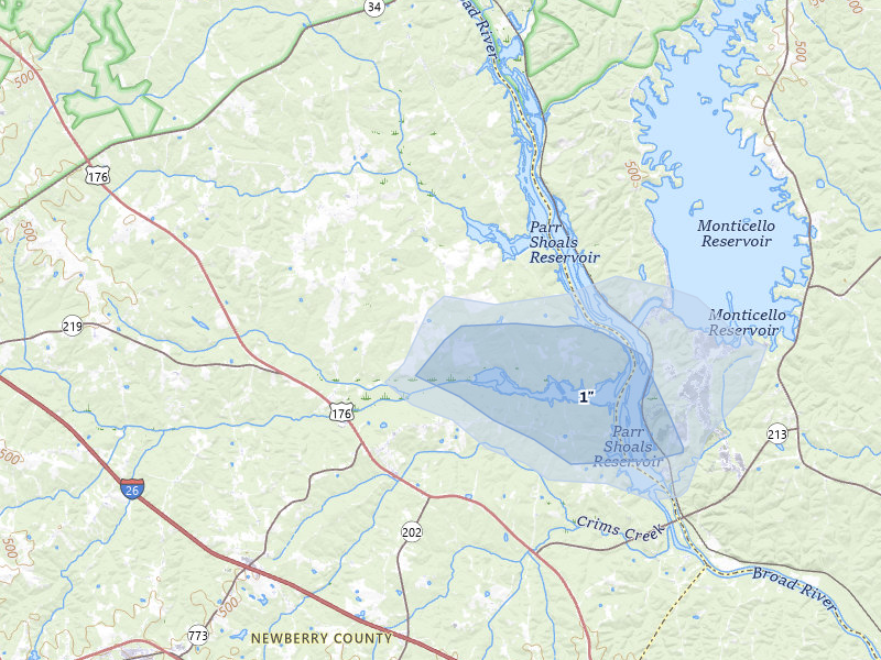 NEXRAD radar-signature map of the hail storm over Pomaria, SC on Jul 6, 2026