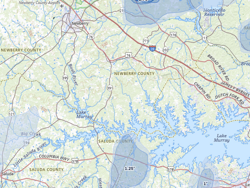 NEXRAD radar-signature map of the hail storm over Prosperity, SC on Aug 21, 2026