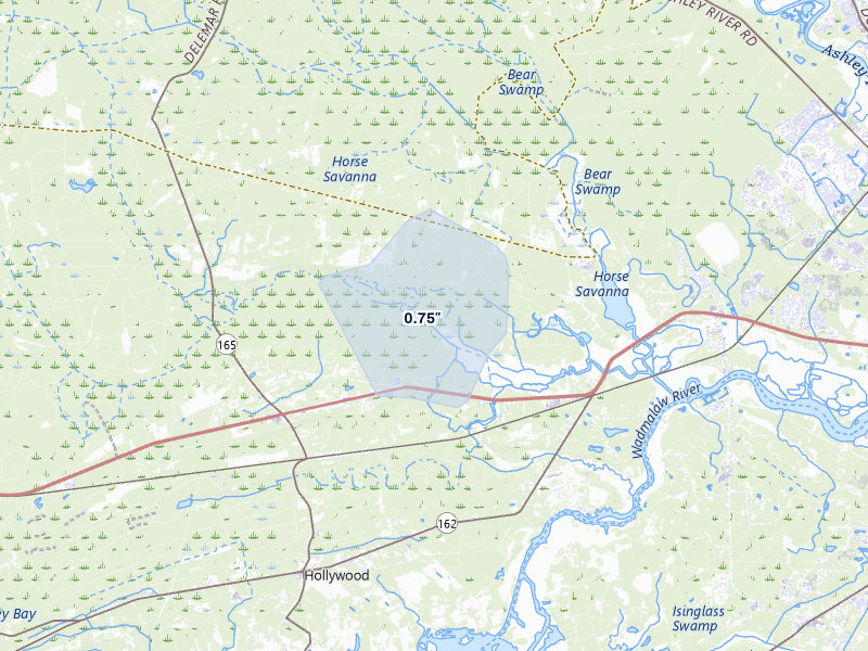 NEXRAD radar-signature map of the hail over Ravenel, SC