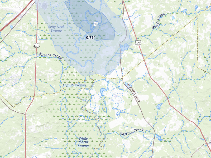 NEXRAD radar-signature map of the hail storm over Rembert, SC on Jul 5, 2026