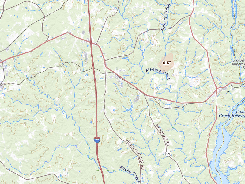 Radar-estimated hail-size map of the storm over Richburg, SC on Aug 6, 2026