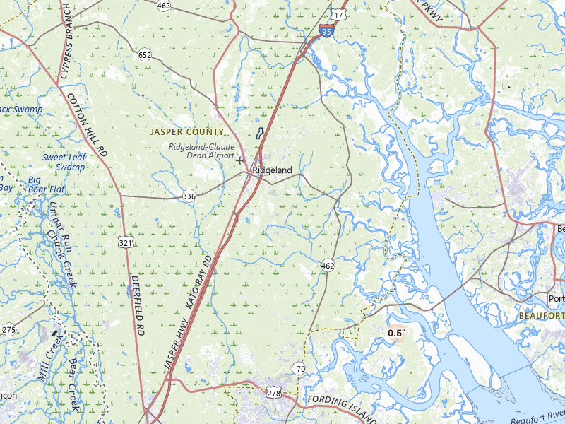 Radar-estimated hail-size map of the storm over Ridgeland, SC on Jul 26, 2026