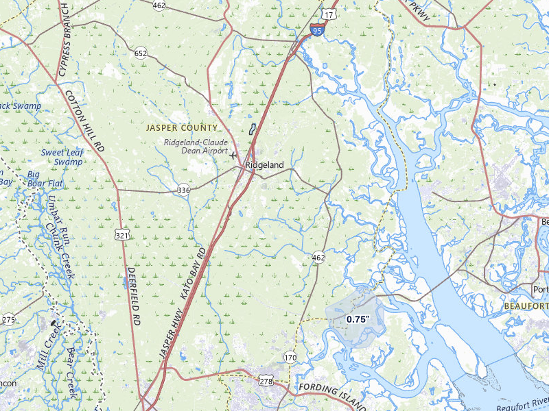 NEXRAD radar-signature map of the hail storm over Ridgeland, SC on Jul 26, 2026