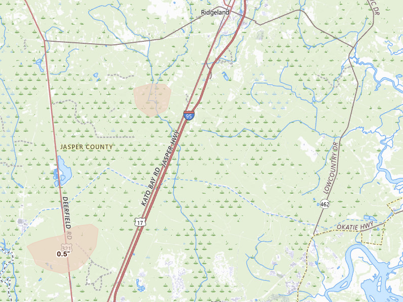 Radar-estimated hail-size map of the storm over Ridgeland, SC on Aug 22, 2026