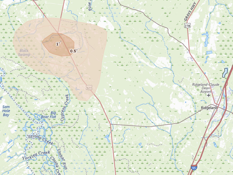 Radar-estimated hail-size map of the storm over Ridgeland, SC