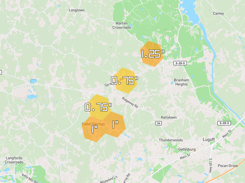 Hail map of Ridgeway, SC on Jul 6, 2026, hail up to 1.25"