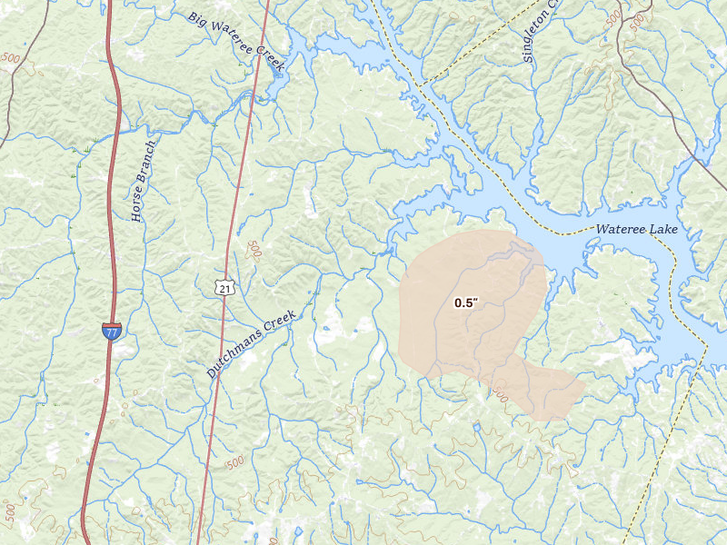 Radar-estimated hail-size map of the storm over Ridgeway, SC on Aug 20, 2026