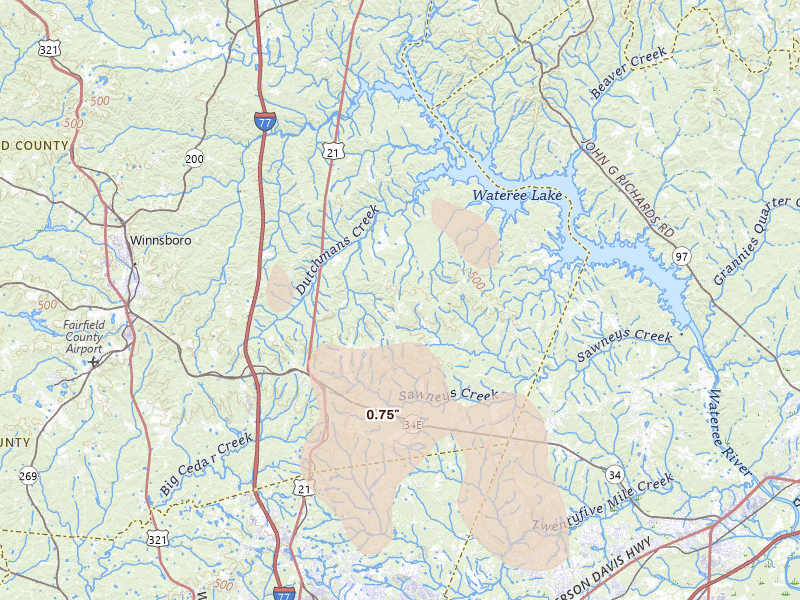 Radar-estimated hail-size map of the storm over Ridgeway, SC