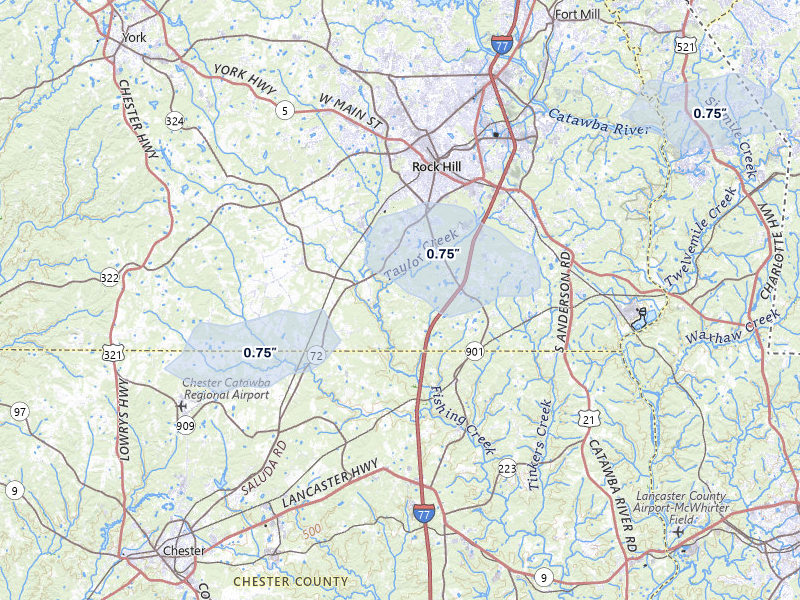 NEXRAD radar-signature map of the hail over Rock Hill, SC