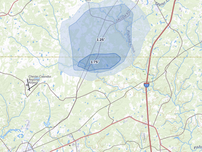 NEXRAD radar-signature map of the hail storm over Rock Hill, SC on Aug 9, 2026