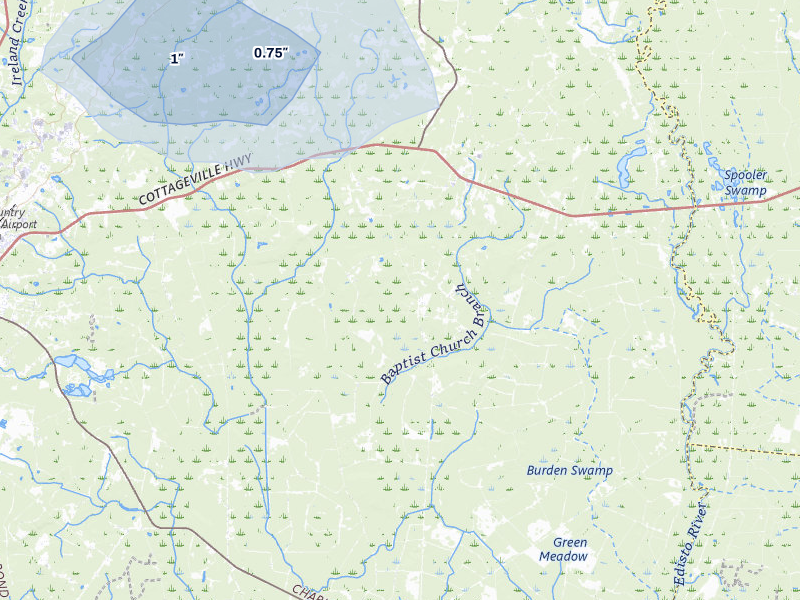 NEXRAD radar-signature map of the hail storm over Round O, SC on Jul 12, 2026