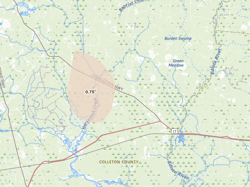 Radar-estimated hail-size map of the storm over Round O, SC