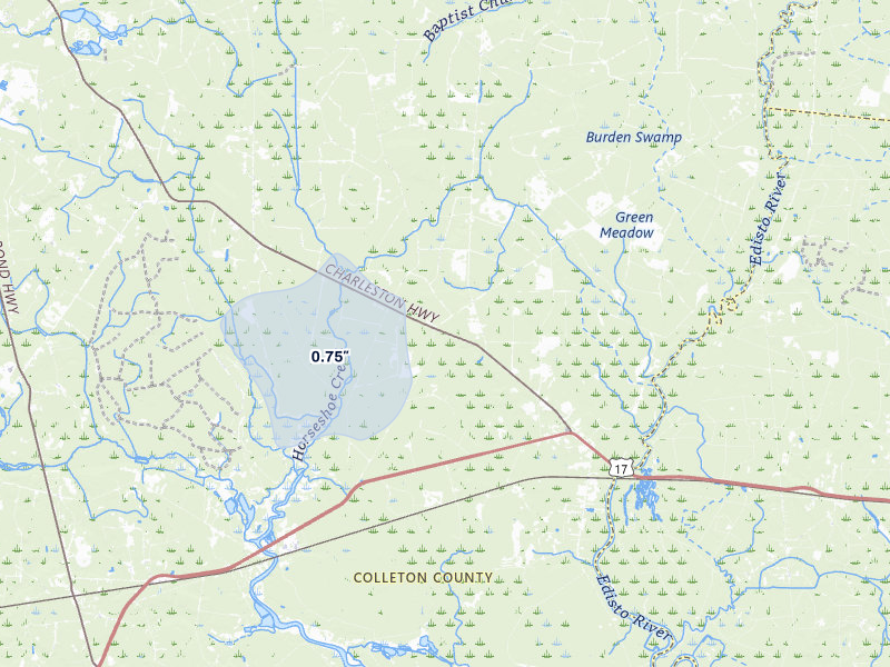 NEXRAD radar-signature map of the hail over Round O, SC