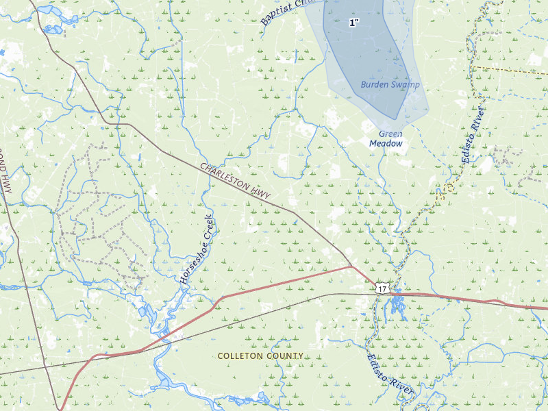 NEXRAD radar-signature map of the hail storm over Round O, SC on Aug 15, 2026