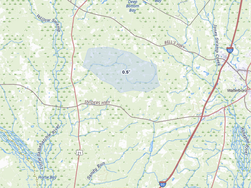 NEXRAD radar-signature map of the hail storm over Ruffin, SC on Jul 12, 2026