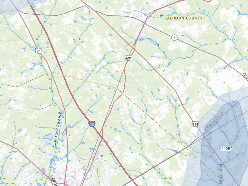 NEXRAD radar-signature map of the hail storm over Saint Matthews, SC on Jul 6, 2026