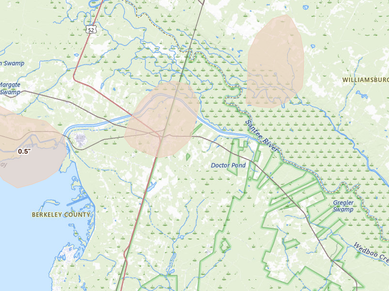 Radar-estimated hail-size map of the storm over Saint Stephen, SC