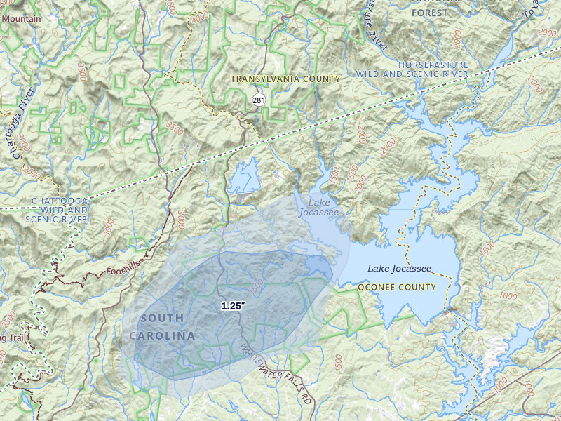 NEXRAD radar-signature map of the hail storm over Salem, SC on Aug 6, 2026