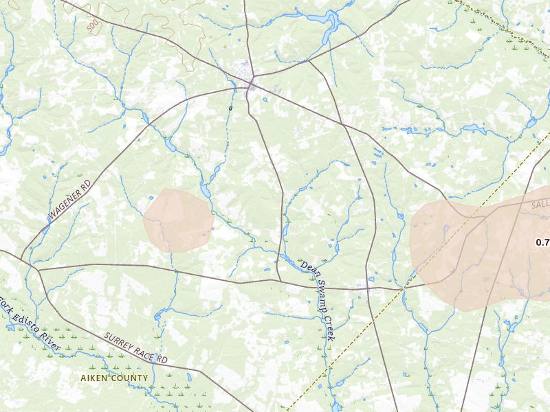Radar-estimated hail-size map of the storm over Salley, SC on Jul 11, 2026