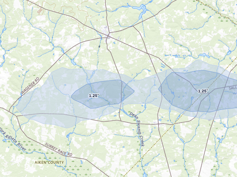 NEXRAD radar-signature map of the hail over Salley, SC