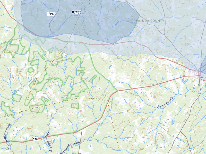 NEXRAD radar-signature map of the hail storm over Saluda, SC on Aug 6, 2026
