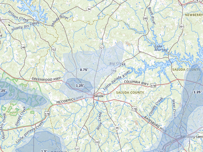 NEXRAD radar-signature map of the hail storm over Saluda, SC on Aug 21, 2026