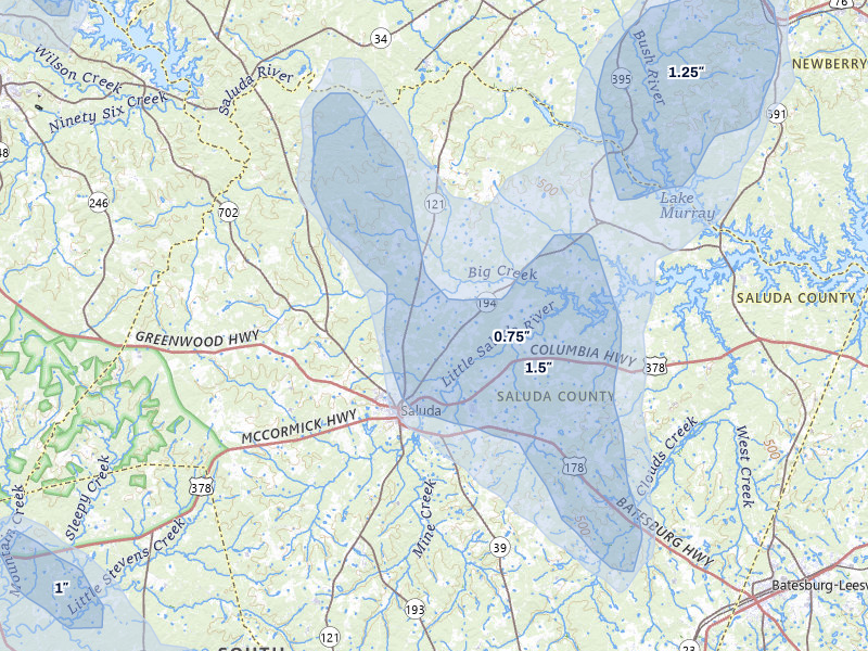 NEXRAD radar-signature map of the hail storm over Saluda, SC on Sep 5, 2026