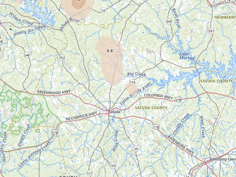 Radar-estimated hail-size map of the storm over Saluda, SC
