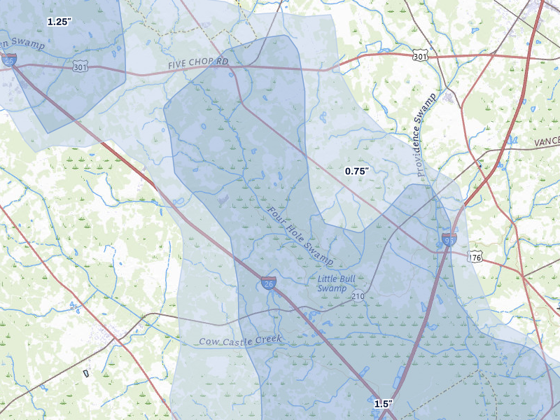 NEXRAD radar-signature map of the hail over Santee, SC