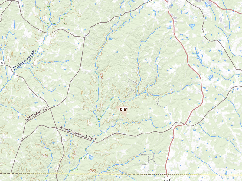 Radar-estimated hail-size map of the storm over Sharon, SC on Aug 12, 2026