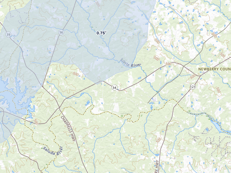 NEXRAD radar-signature map of the hail over Silverstreet, SC