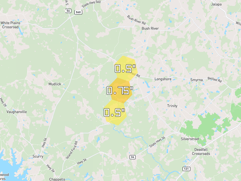 Hail map of Silverstreet, SC on Jul 2, 2026, hail up to 0.75"