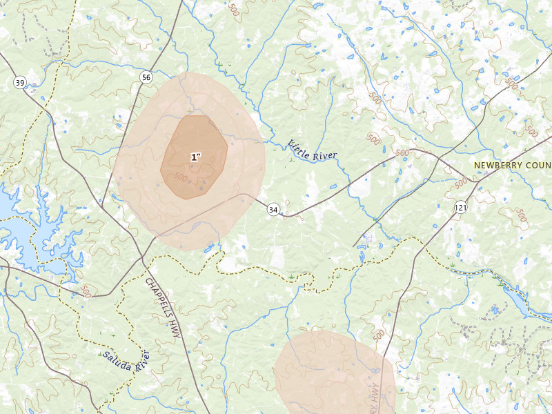 Radar-estimated hail-size map of the storm over Silverstreet, SC