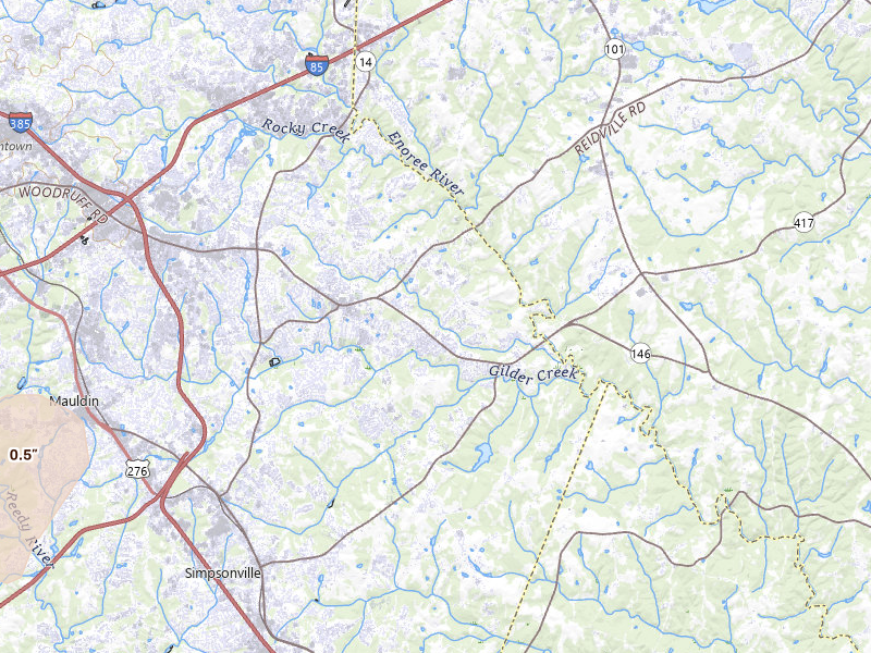 Radar-estimated hail-size map of the storm over Simpsonville, SC