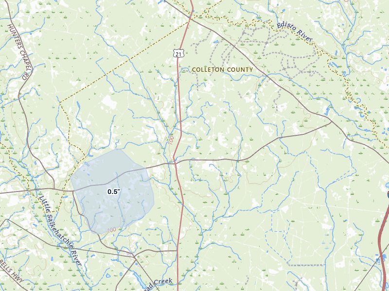 NEXRAD radar-signature map of the hail storm over Smoaks, SC on Jul 5, 2026