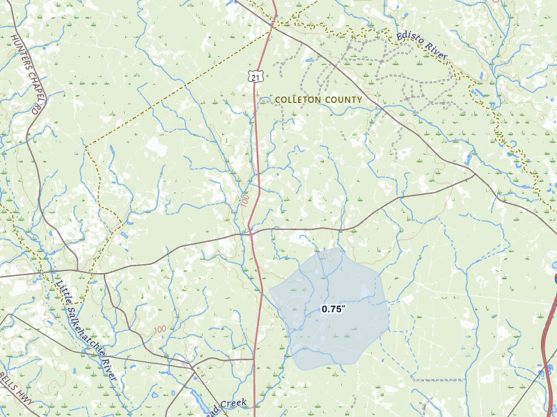 NEXRAD radar-signature map of the hail storm over Smoaks, SC on Jul 24, 2026
